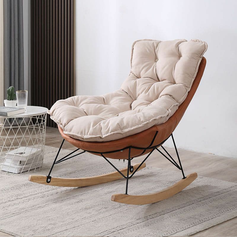 Stationary Rocker for Nursery Natural Wood Finish with Ottoman and Rear
