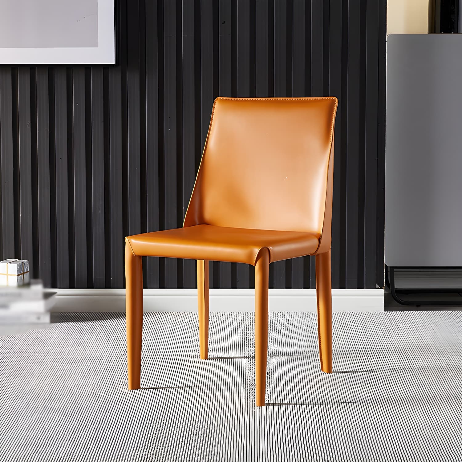 Designer Style Restaurant Saddle Leather Side Chair Matte Finish Parsons Dining Chair - image 10