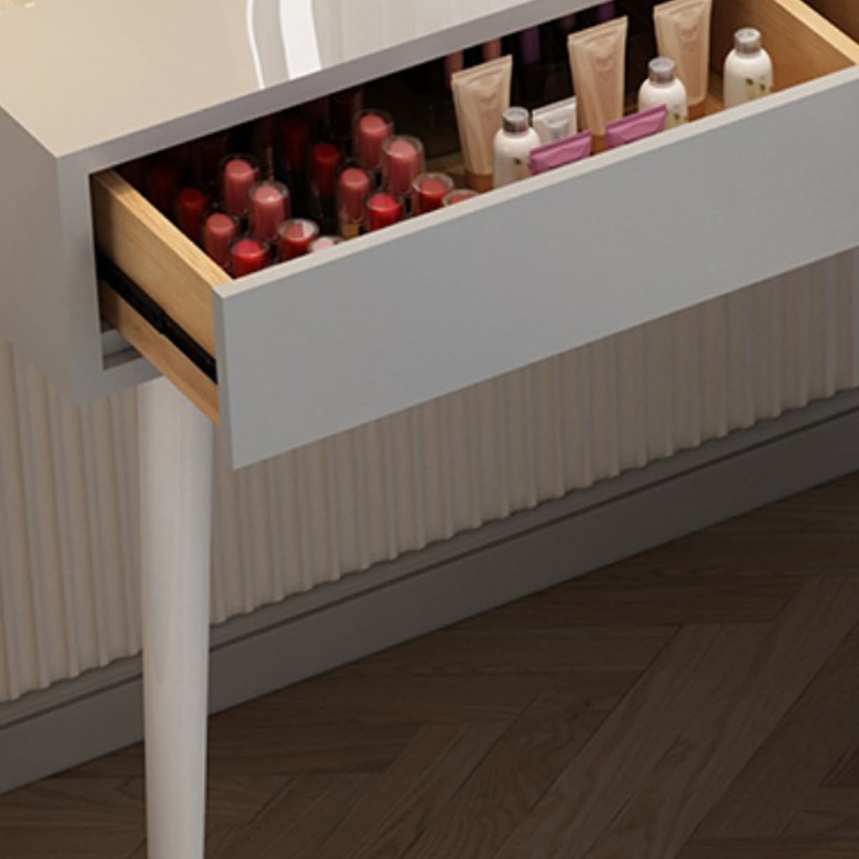 Contemporary Lighted Mirror Makeup Vanity Desk in Wood Vanity Dressing Table Set - image 11