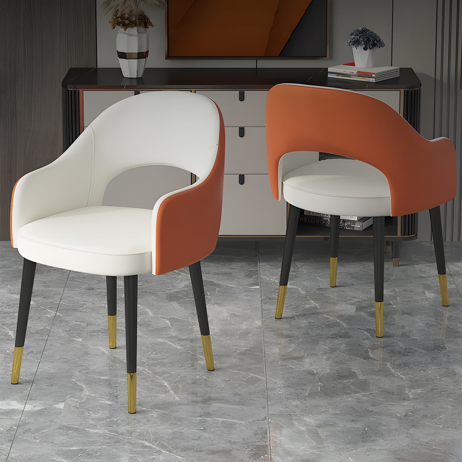 Contemporary Leather Dining Room Chairs Open Back Dining Side Chair for Home Use - image 15