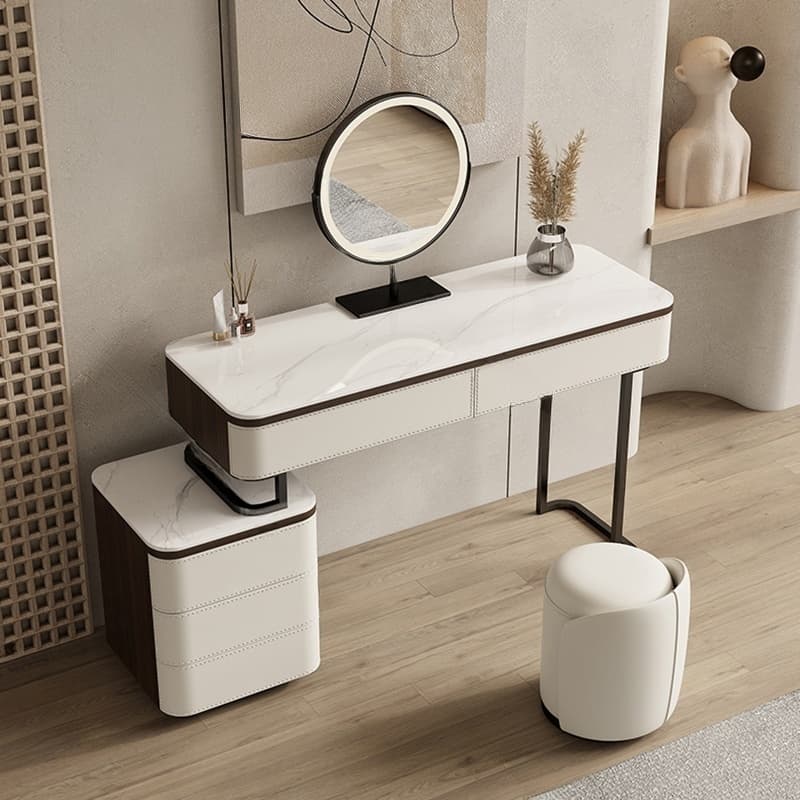 Modern Wood Vanity with Stone Top & 5 Drawers & Jewelry Storage & Assembly Required - image 6