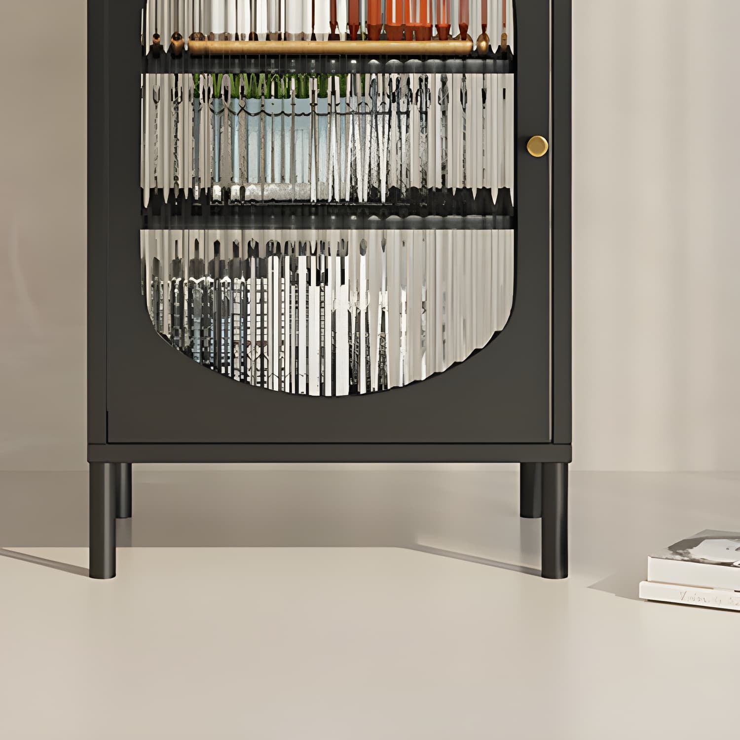 Modern Indoor Dining Server with Glass Doors Polished Finish Metal Sideboard - image 11
