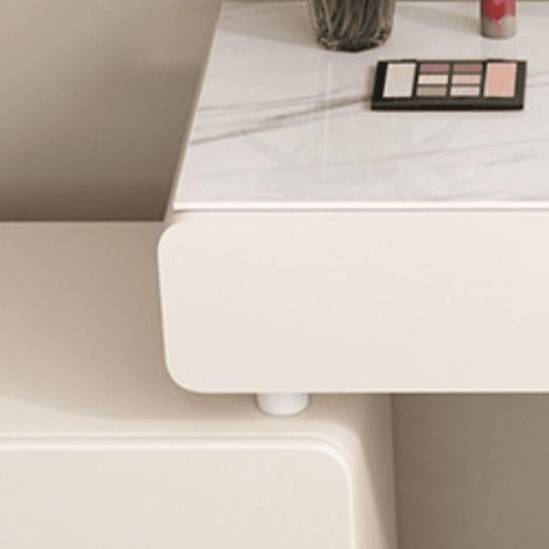 Simplistic Large/Standard Vanity Set with Stone Table Top, White Seat, 4 Drawers, and Mirror Lights - image 5