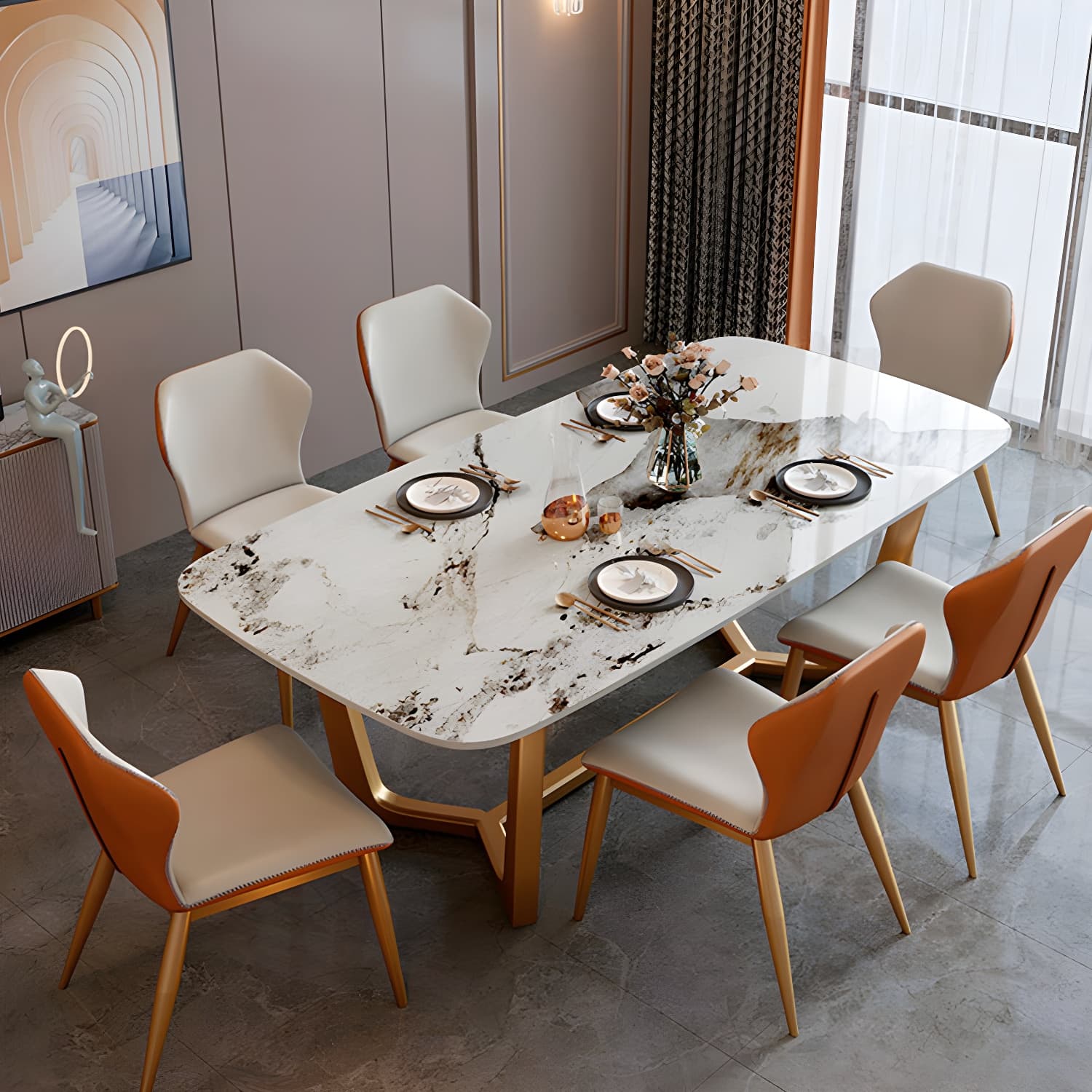 Glam 1/2/7 Pieces Dining Table Set with Sintered Stone Top Stainless Steel Dinette Set