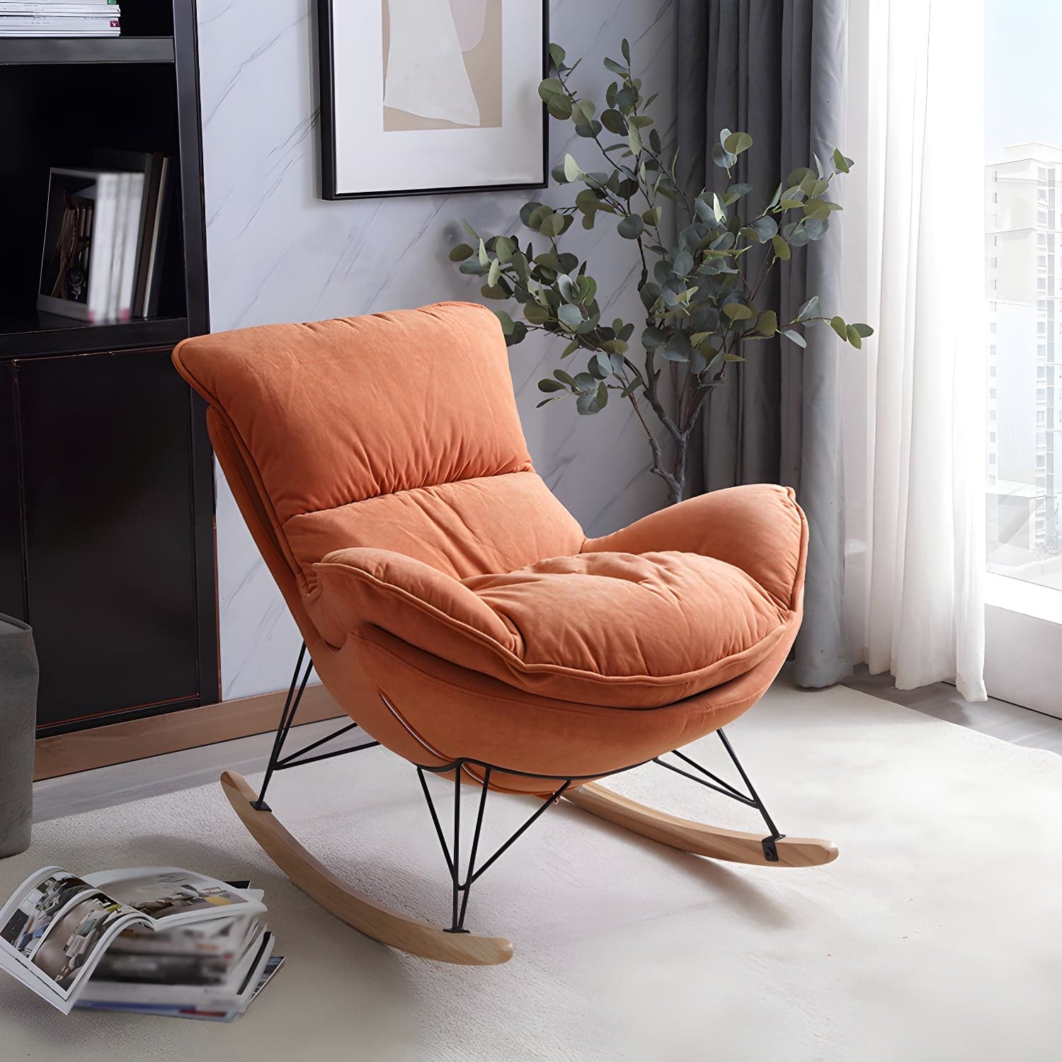 Ergonomic with Ottoman Rocker Chair with Padded Seat Rocking Chair Spindle - image 5