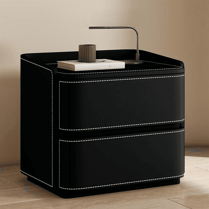 Modish Nightstand With Drawer Organization Featuring 2 Drawers and Pleather Countertop