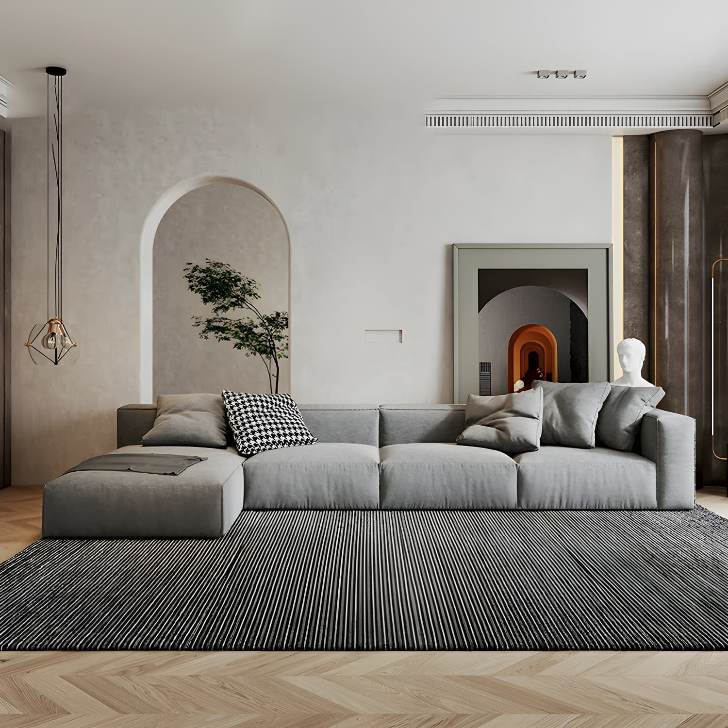 Modern Gray Chenille Stationary Sectional Sofa with Pillow Back and Wood Frame - image 11