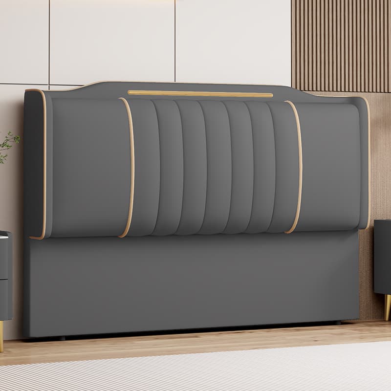 Modish No Distressing Pine Wood Panel Headboard with Camelback Shape for Queen/Full/Twin XL Bed, Featuring Sponge Upholstery and Standard Height