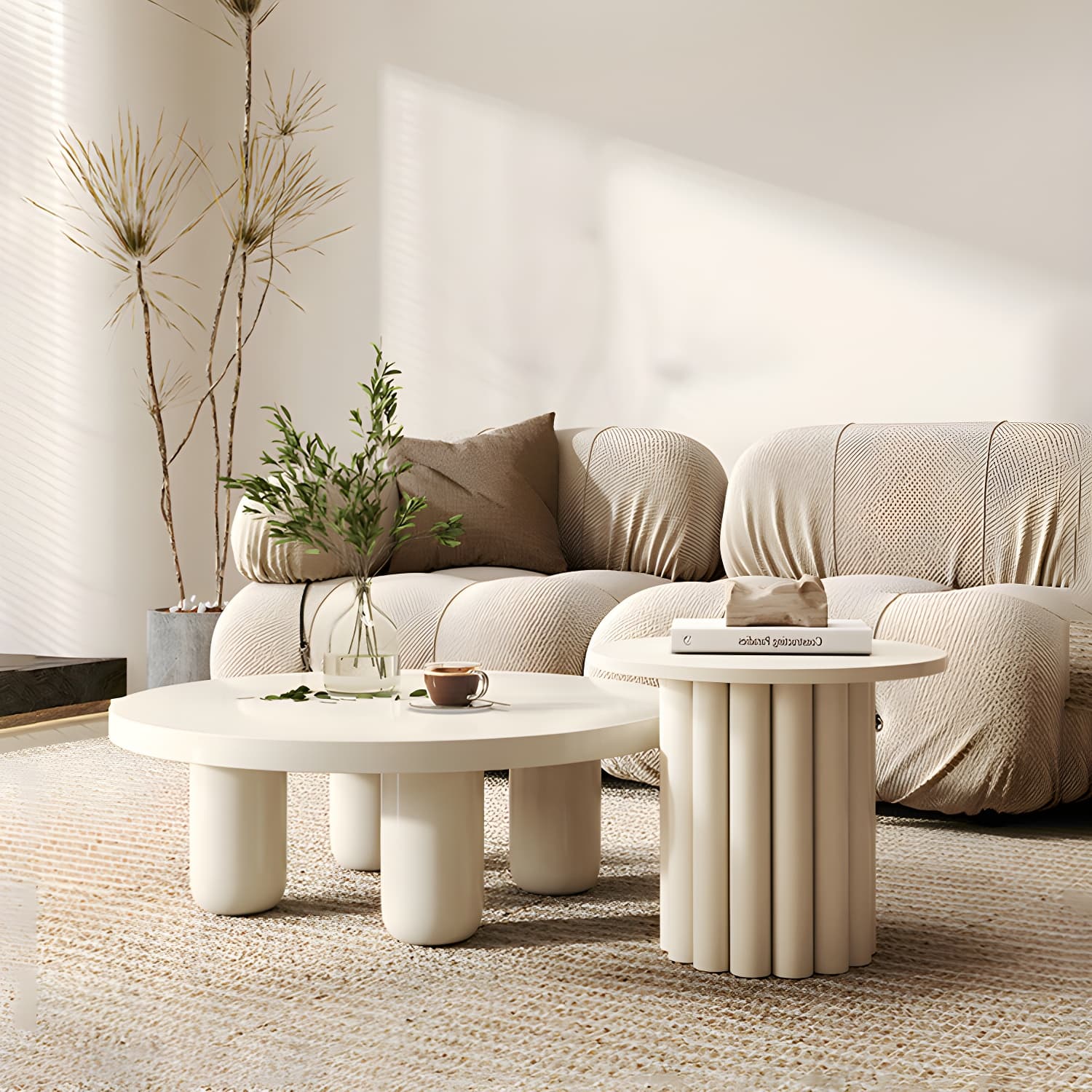 Coffee Cocktail Table 4 Legs Round Wooden Scandinavian Brown - image 3