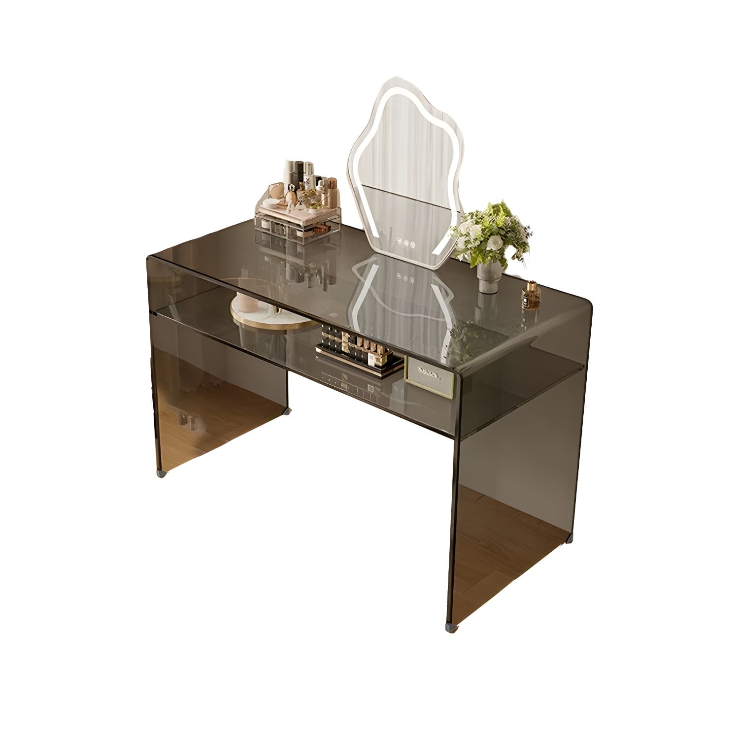 Transparent Glass Rectangular Dressing Table Double Base with Partition - image 7