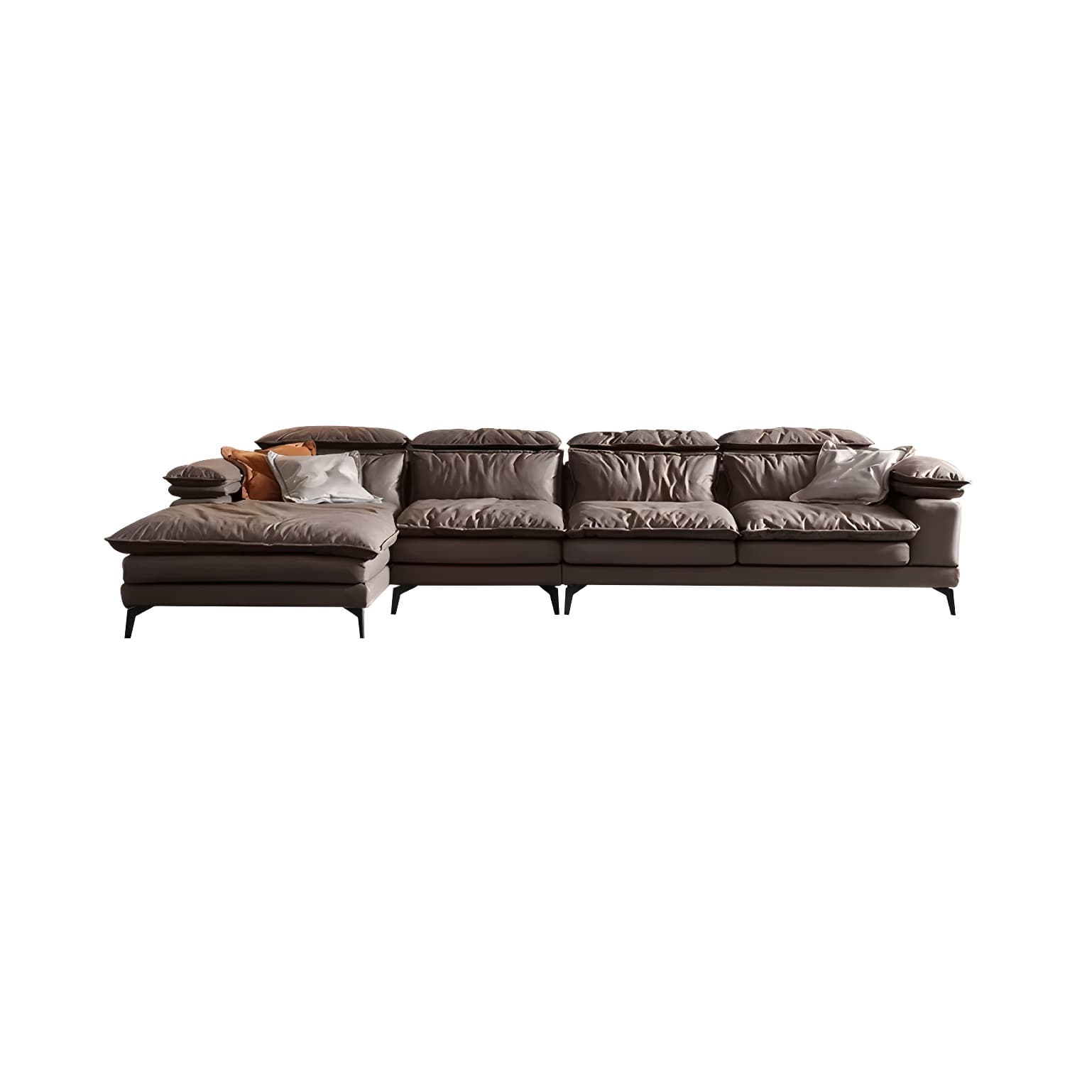 Mid-Century Modern Brown Tech Cloth Sectional Sofa with Wood Frame and Pillow Top Arms - image 5