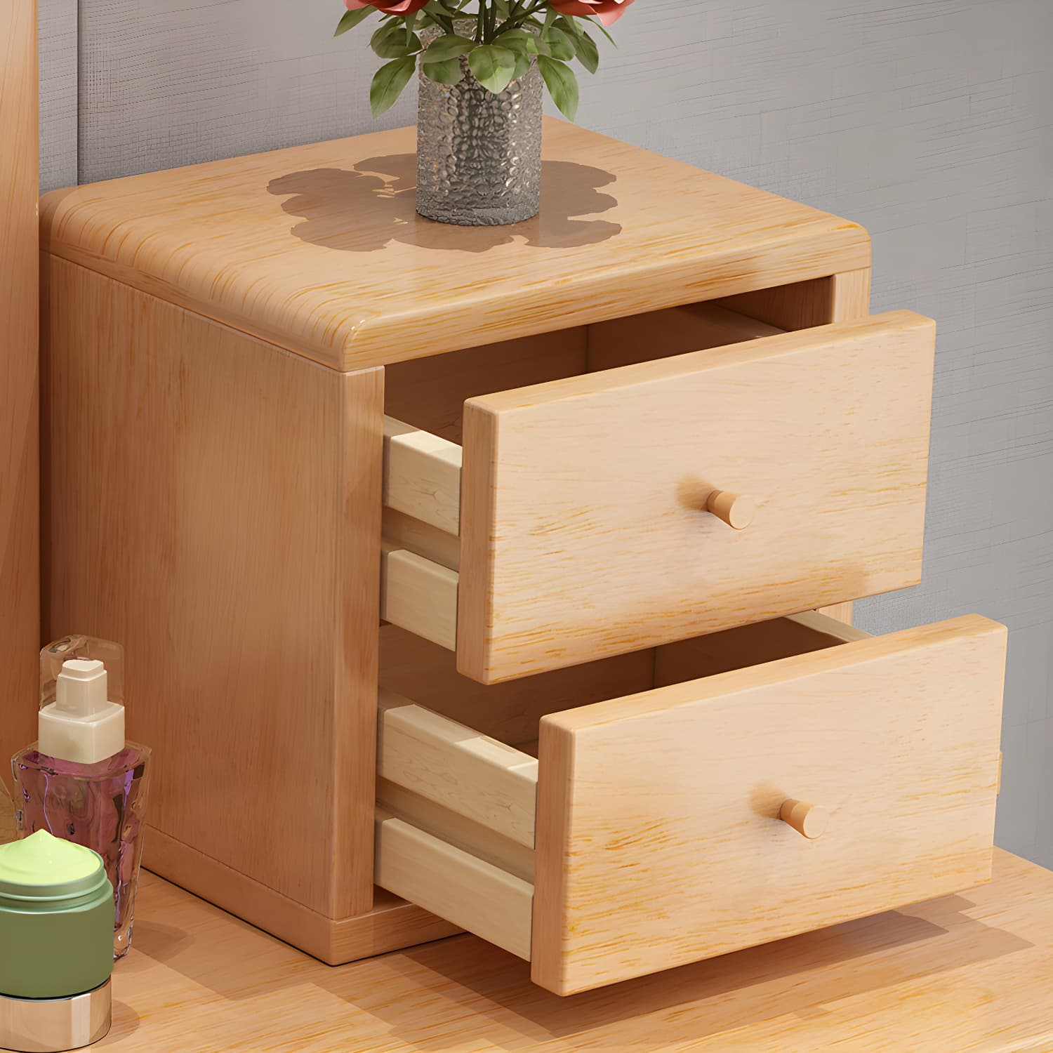 Contemporary Solid Wood Makeup Table Vanity Stool with Drawers - image 7