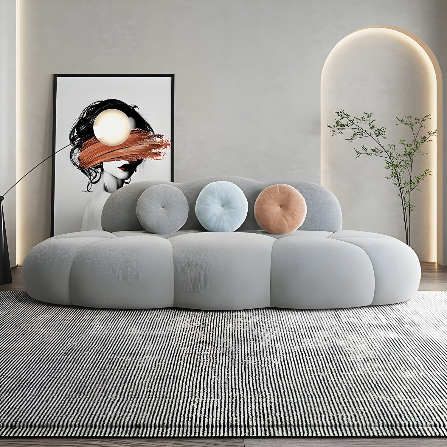 Contemporary Armless Wool Sofa with Tight Back and 3 Pillows - image 6