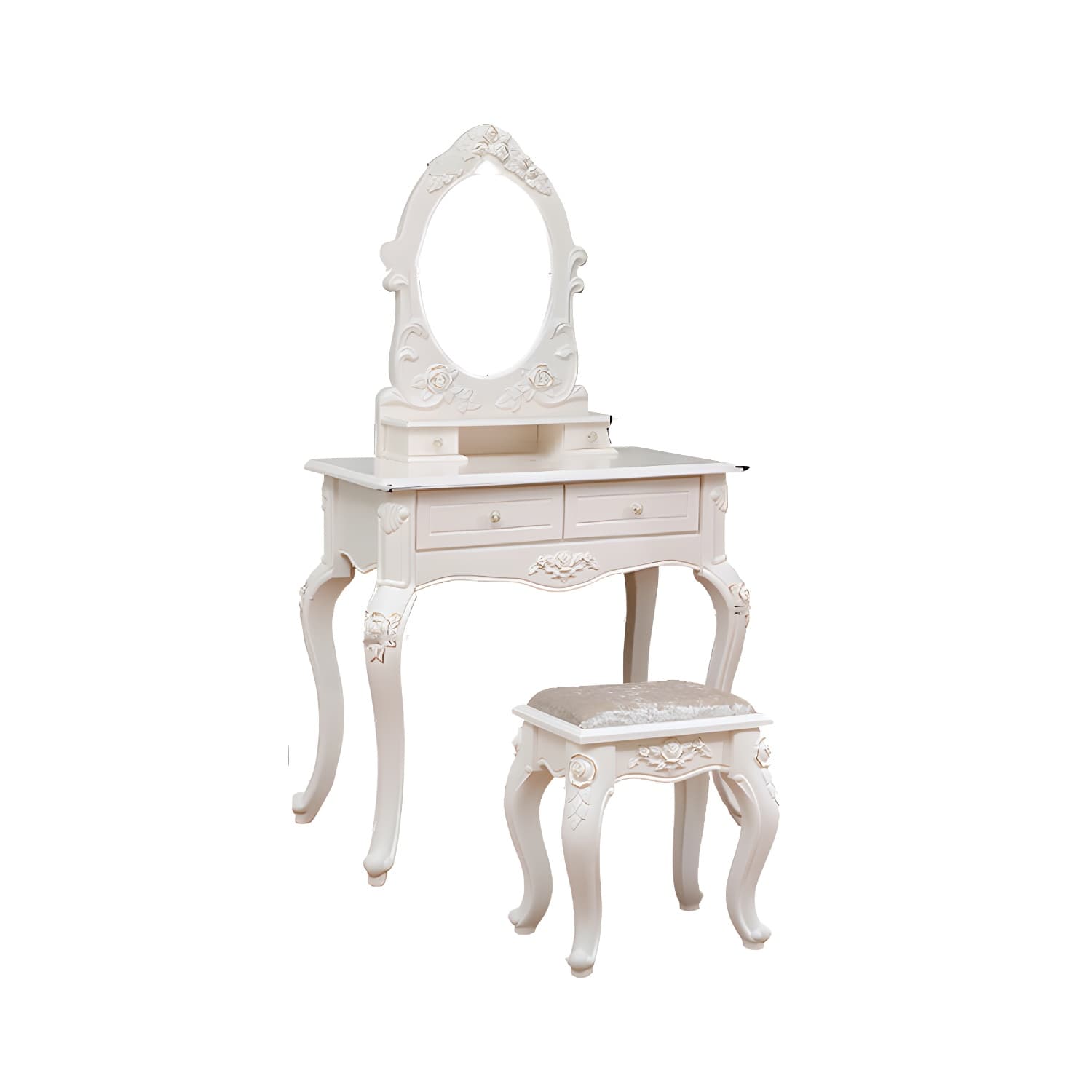Victorian Bedroom With Drawer Mirror Solid Wood Makeup Vanity Set - image 7
