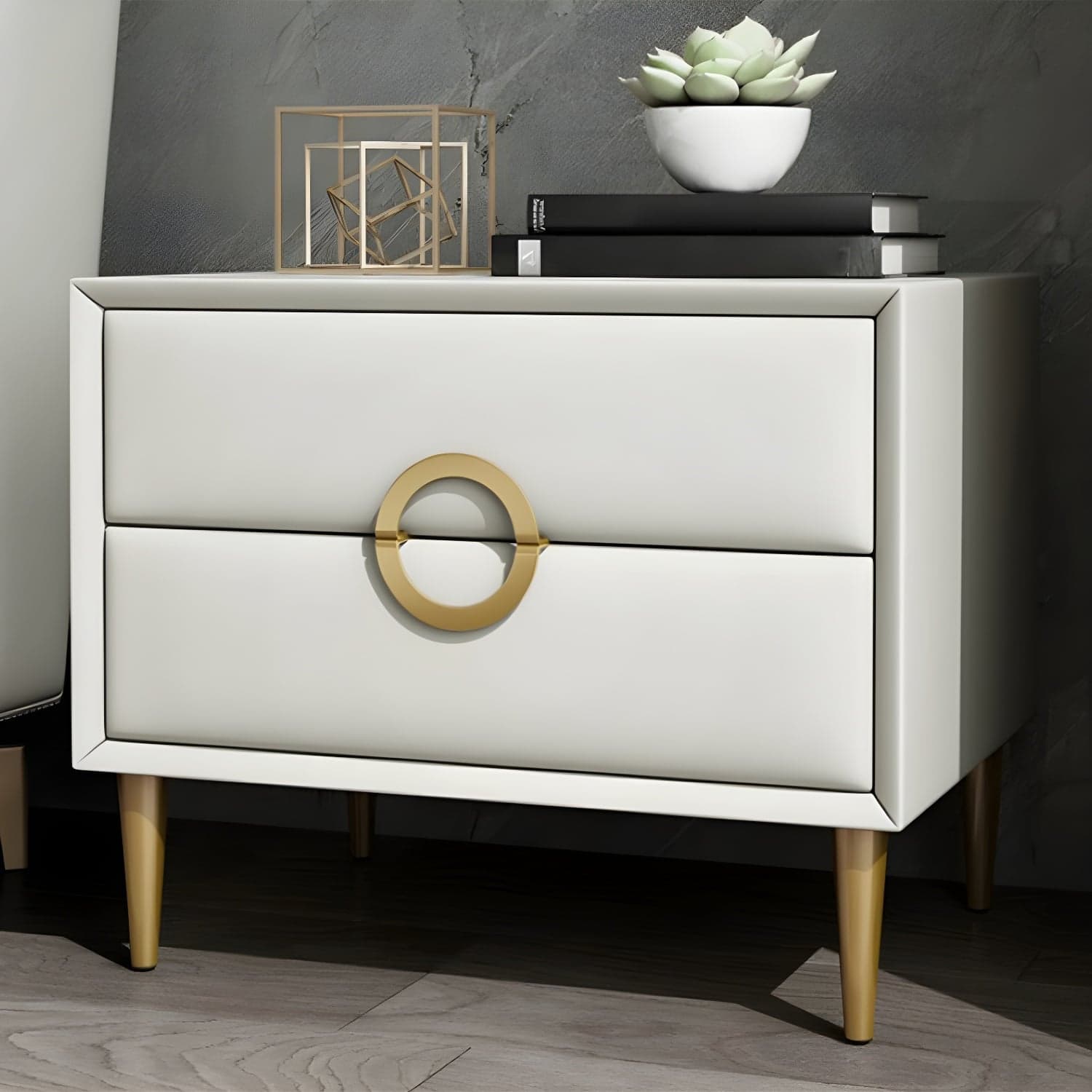Glam Style Solid Wood Two Drawers Nightstand with Legs for Bedroom - image 19