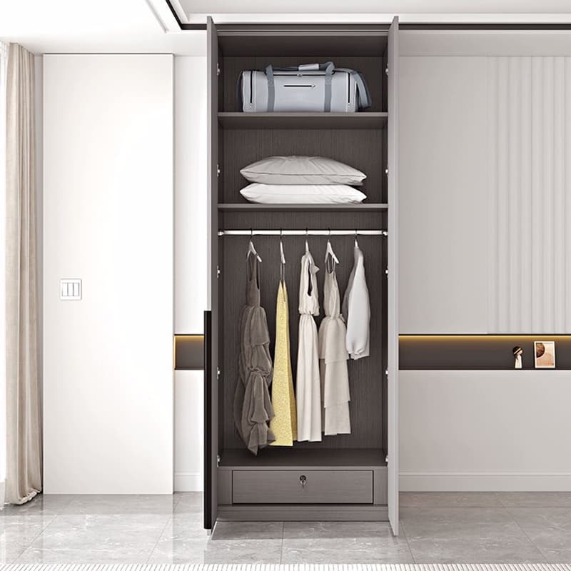 Trendy Grey Wooden Almirah with Clothing Rod, Interior Shelves, Soft Close Drawer & Soft Close Door - image 8