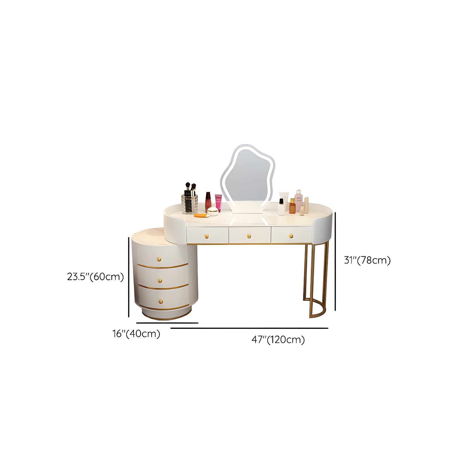 Lighted Mirror Makeup Counter Bedroom Makeup Vanity Desk Table with Drawer - image 24
