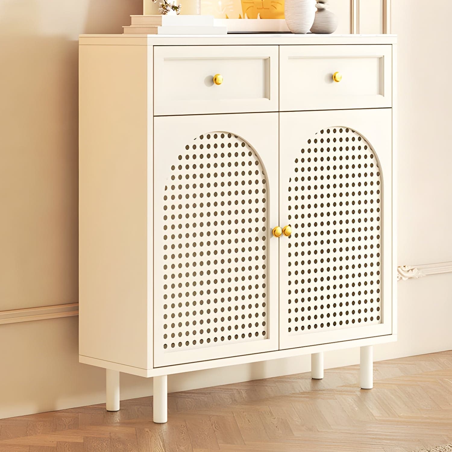Rustic Wood Buffet Cabinet with Stone Countertop and Adjustable Shelves - image 3
