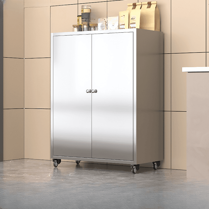 Metallic Sideboard on Roller Wheels with Stainless Steel Countertop - image 11