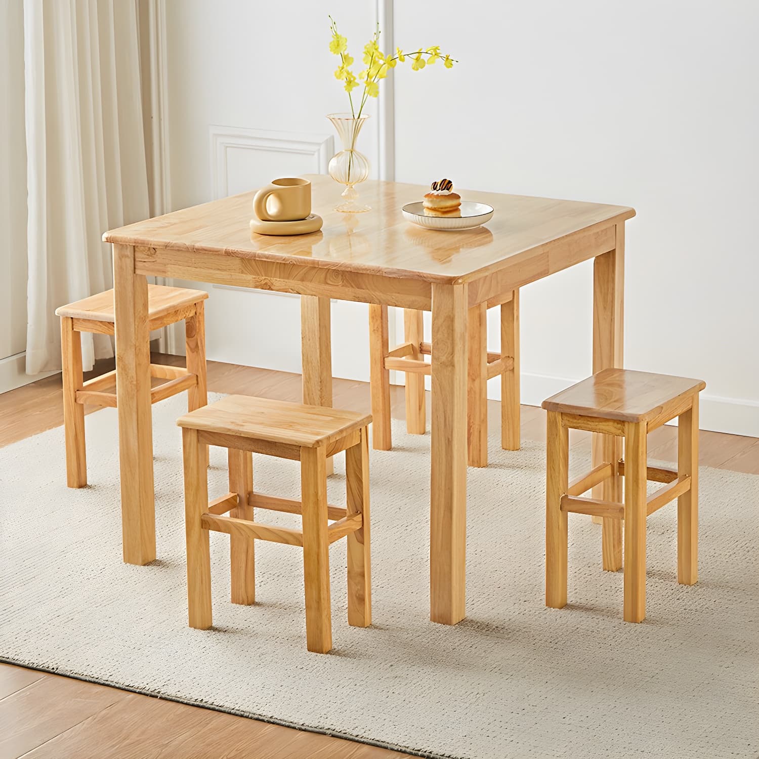 Elegant Scandinavian Natural Oak Wood Dining Table - Slim Legs, Standard Height for Kitchen & Dining - image 4