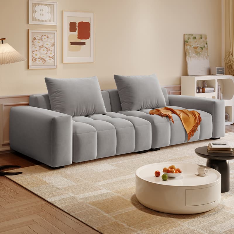 Contemporary Solid Color Tear Resistant Standard Sofa in Light Gray/Light Green/Ivory with Seating Capacity for 4/5 and 2 Pillows - image 4