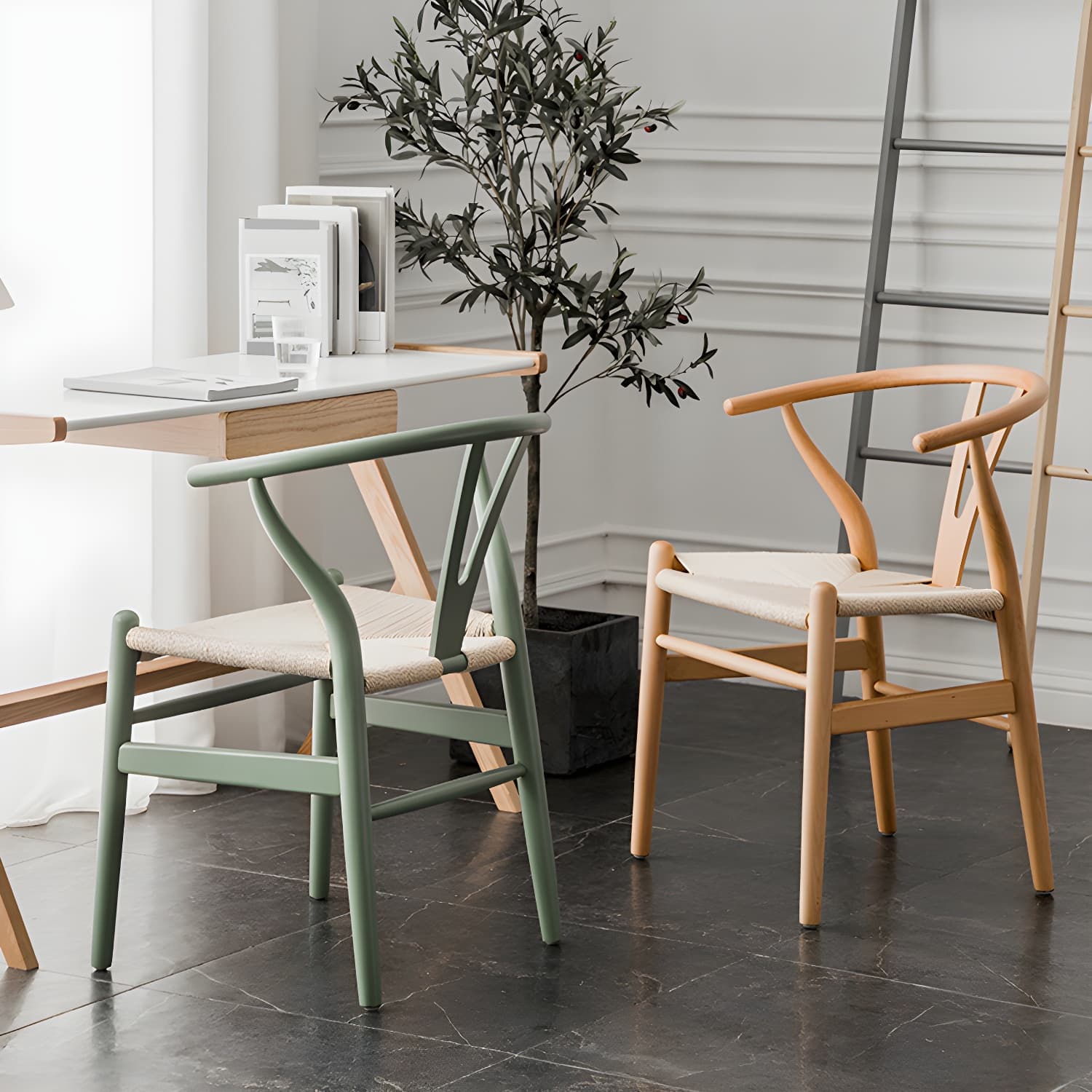 Scandinavian Wood Side Chair with Wishbone Back and Upholstered Seat for Kitchen & Dining - image 17