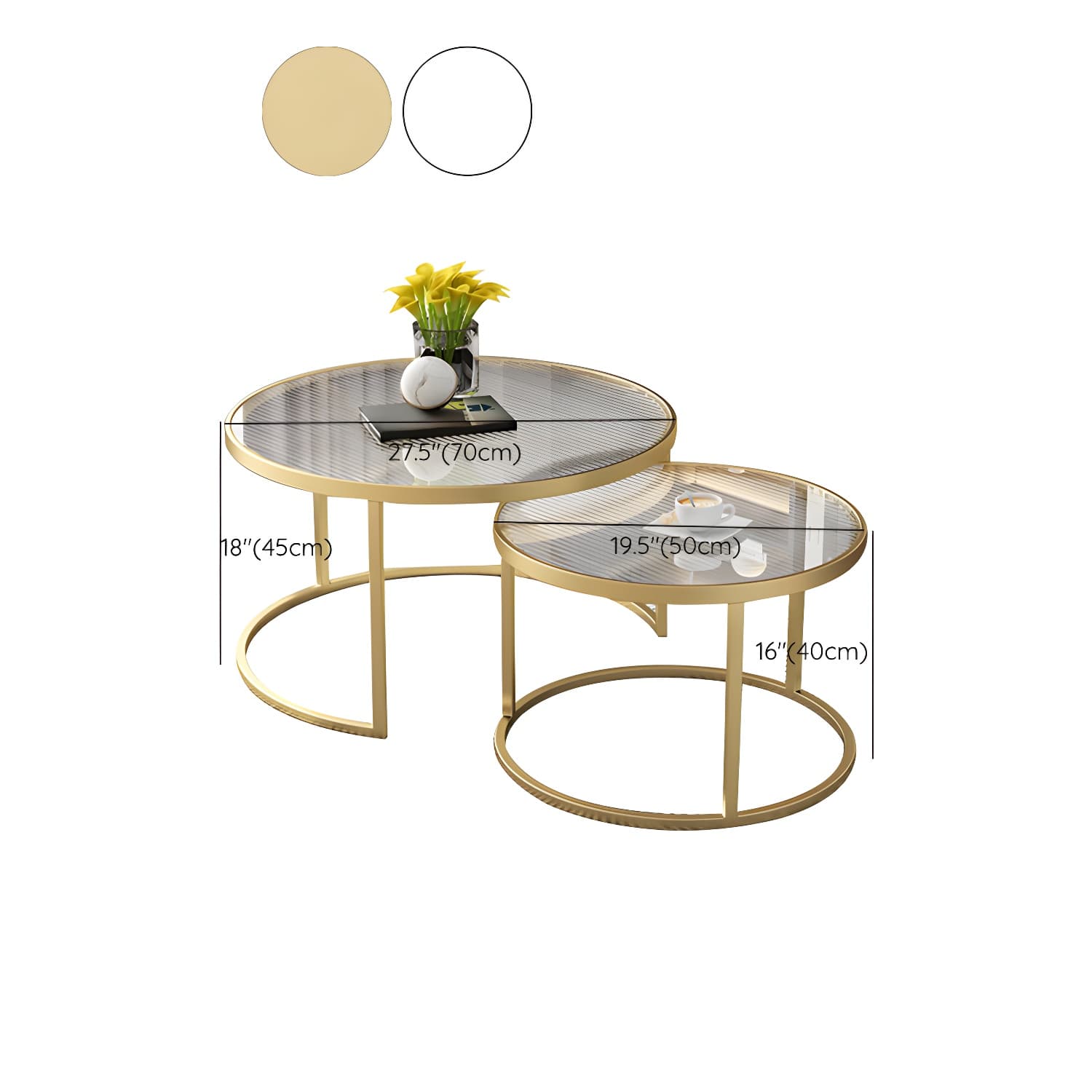 Set of Two - Glam Style Glass Top Coffee Nesting Tables With Metal Base - image 15