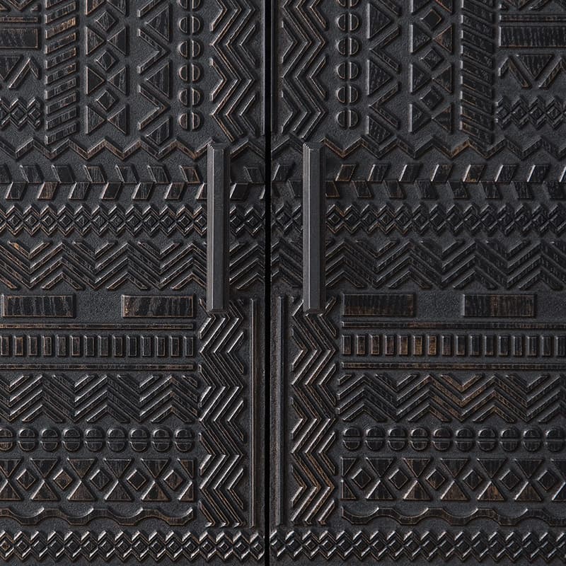 Modern Black Wood Console Cabinet with Cubby Storage and Wood Scoring & Rub Through Detailings - image 6