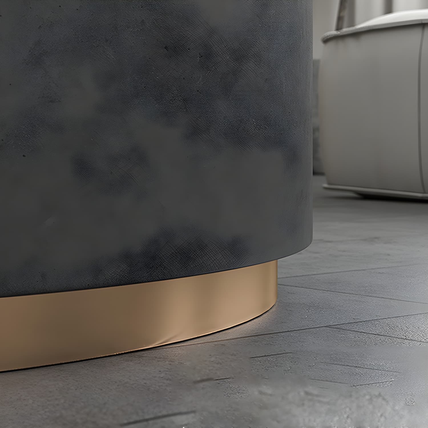 Drum Base Design Black/grey Faux Concrete Top Metal Base Round Coffee Table - image 9