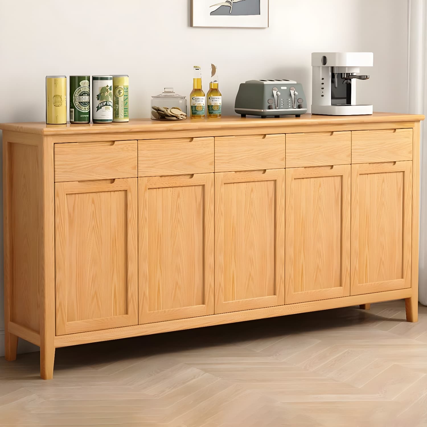 Scandinavian Oak Sideboard Credenza with Cabinets and Drawers - image 11
