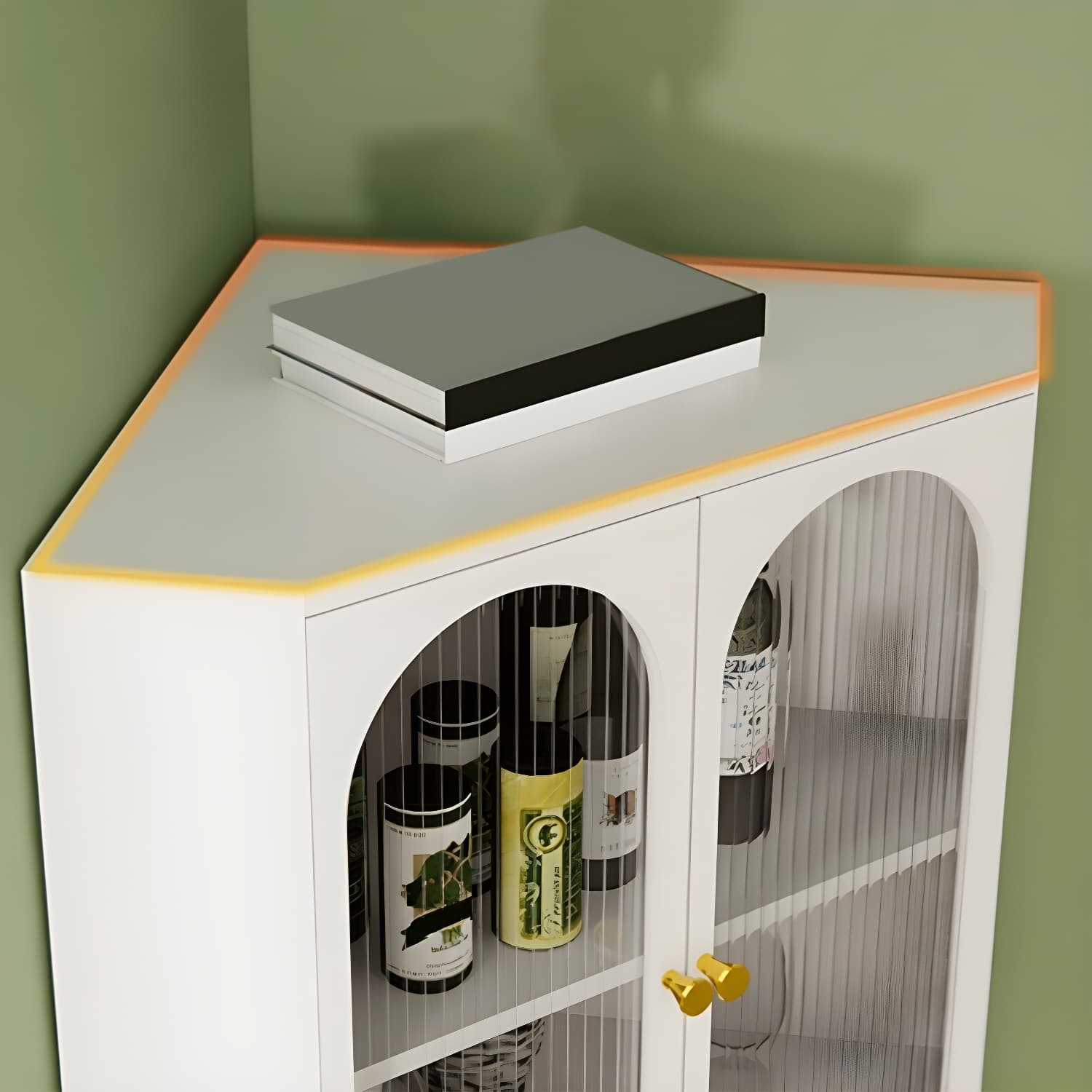 Corner Scandinavian Accent Cabinet with Steel Base and Glass Doors, and Adjustable Shelves - image 7