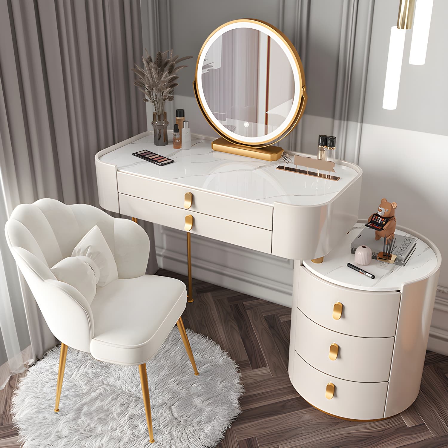 Lighted Mirror Makeup Vanity Desk Storage Box Makeup Vanity Set with Drawer