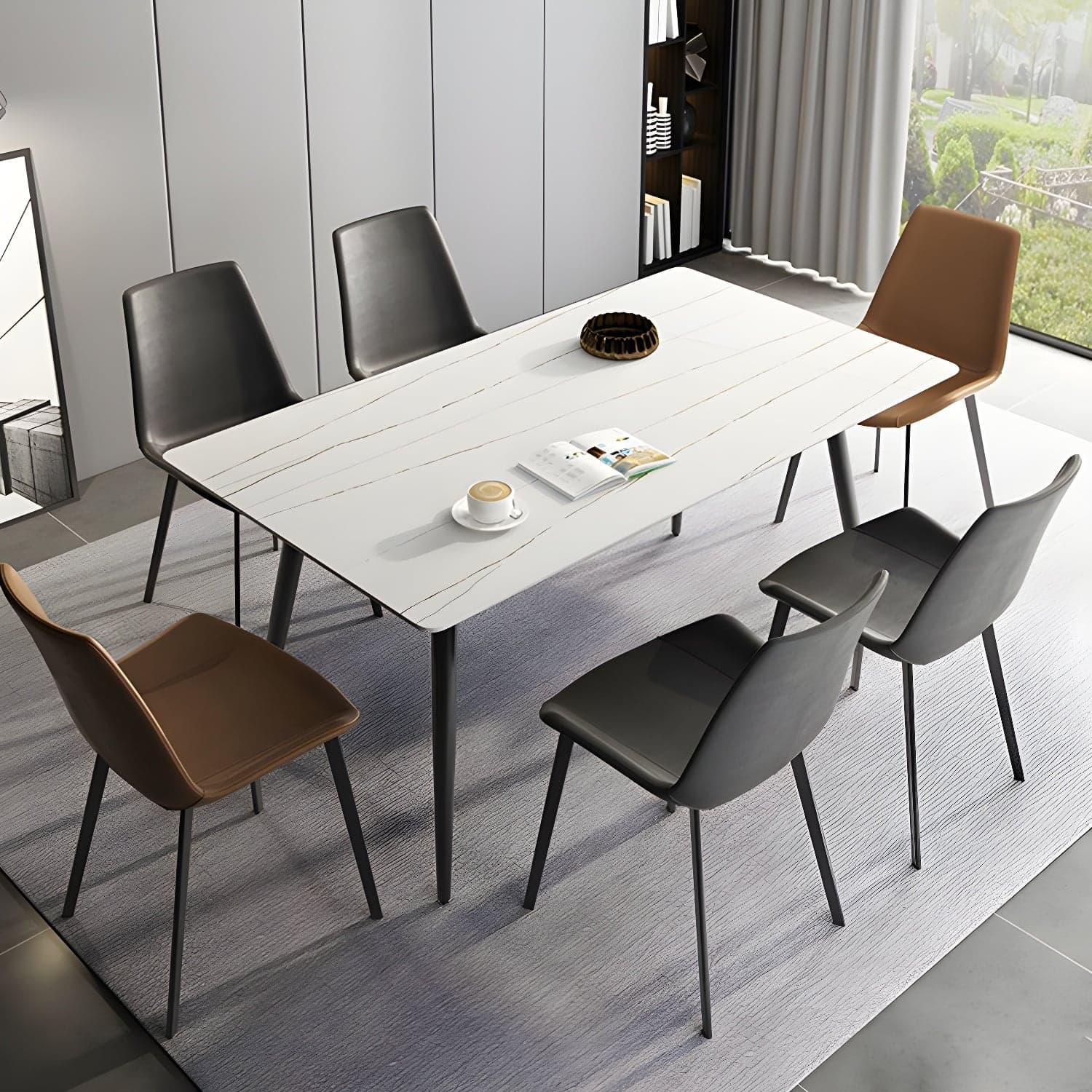 Stone Top Dining Table Rectangle Modern Dining Table with 4 Black Legs - image 4