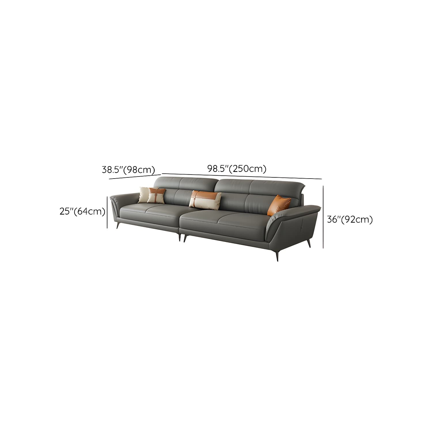 Modern Gray Leather Sectional Sofa with Flared Arms and Storage Not Included - image 17