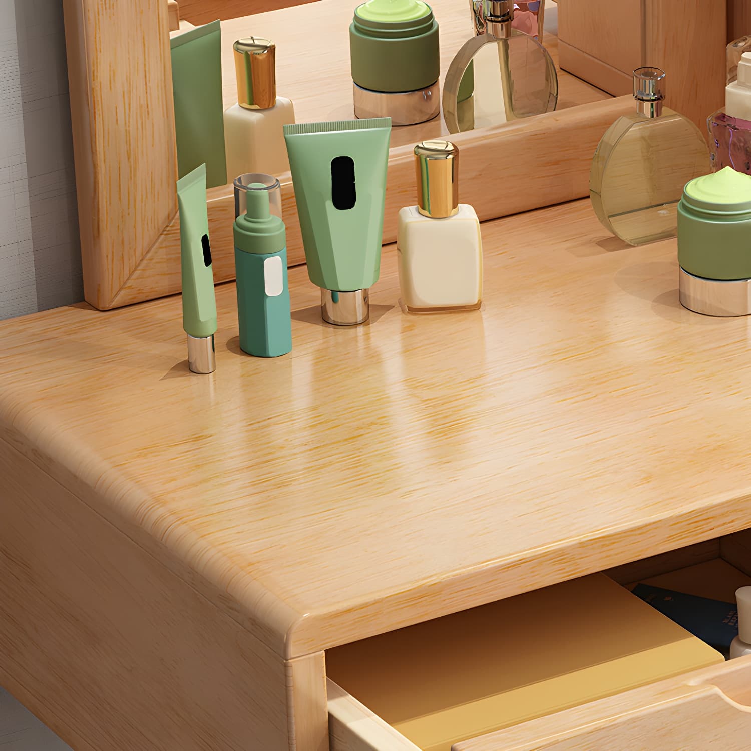 Contemporary Solid Wood Makeup Table Vanity Stool with Drawers - image 8