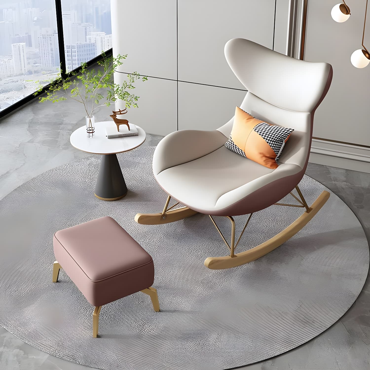 Modern Non-Scratch Armless Indoor Solid Wood Faux Leather Rocking Chair - image 16