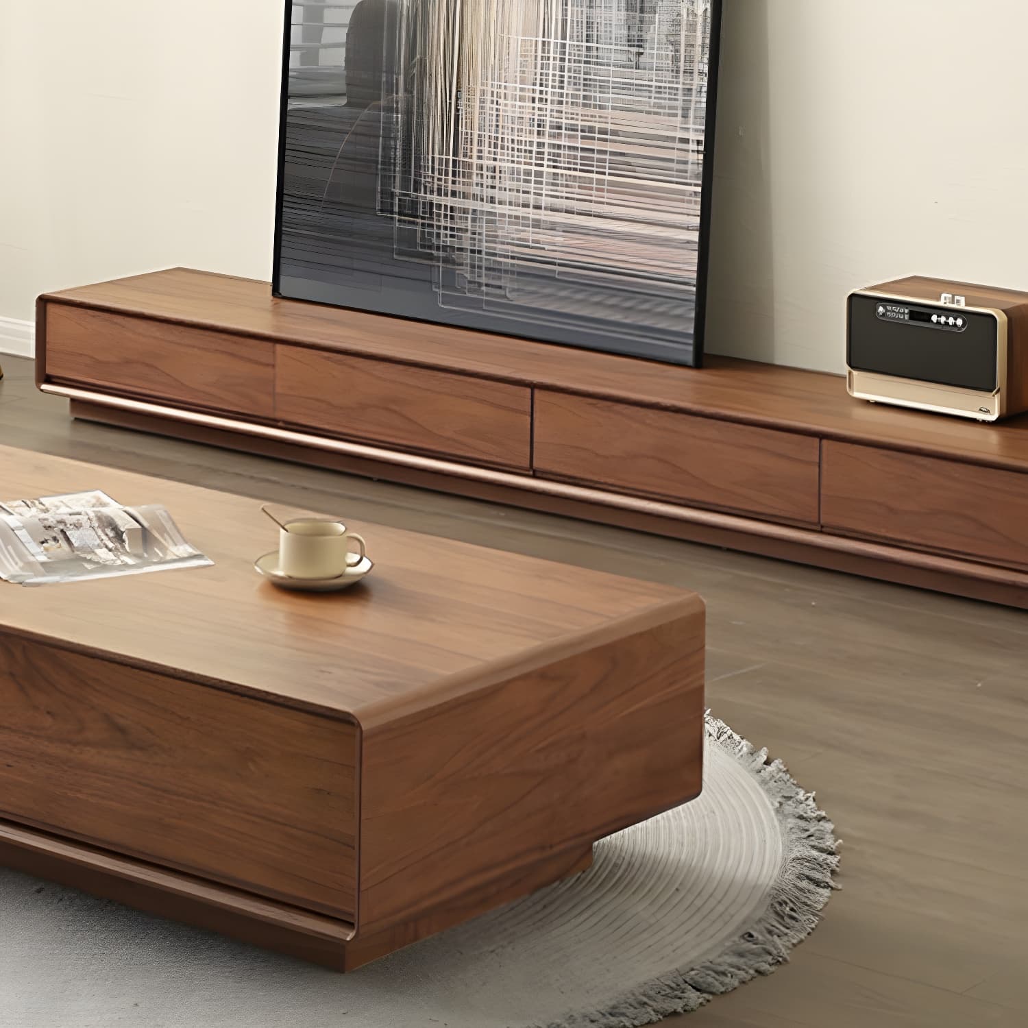 Brown Wooden TV Stand with Drawers and Soft Close Drawer Glides - image 4