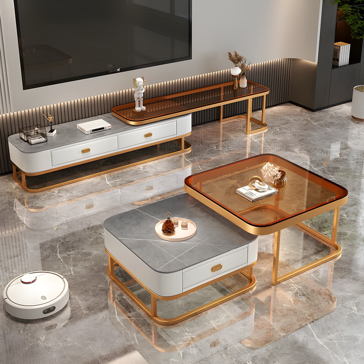 Modern Coffee Table Glass Top Square Nesting Coffee Table Set - image 12