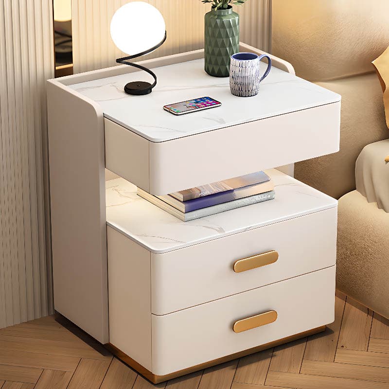 Modern Simple Style Nightstand With Drawer Storage, Stone Countertop, and Integrated Lighting - image 11