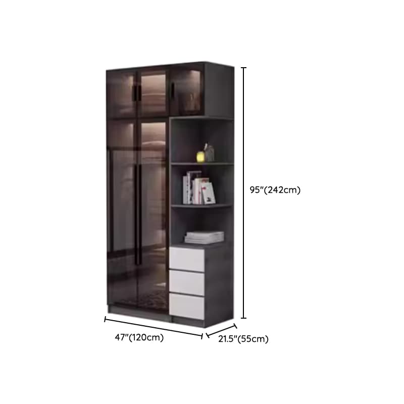 Charcoal Modish Timber Self-supporting Cabinet Armoire with Soft Close Drawer and Door, Hanging Rod - image 25