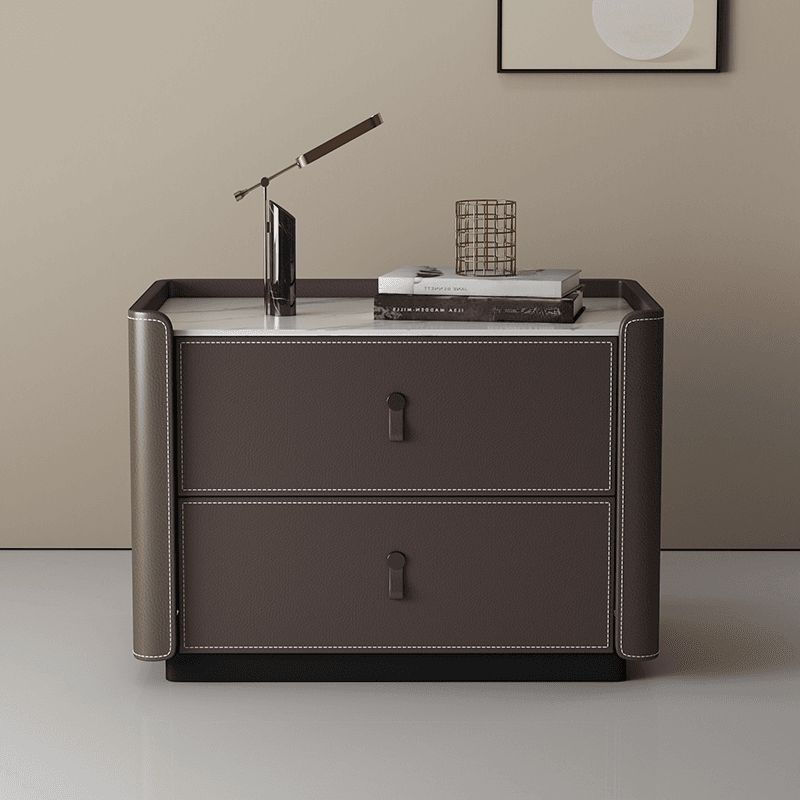 Modish 2 Tiers Drawer Storage Bedside Table with Stone Countertop - image 3