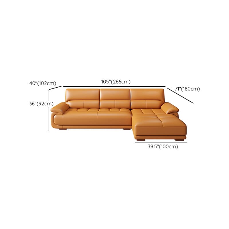 Modern Orange Genuine Leather Sectional Sofa with Wood Frame and Pillow Top Arms - image 20