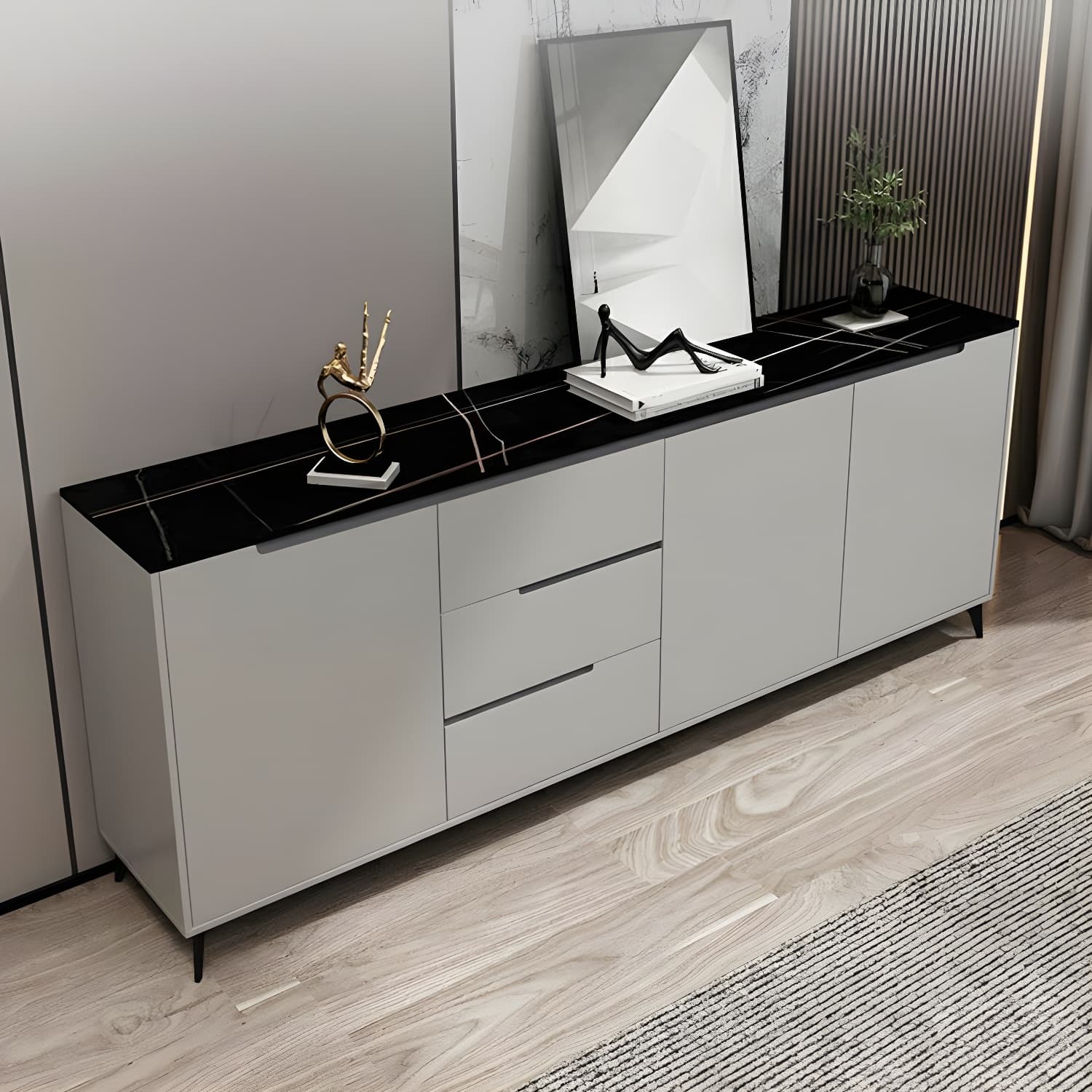 Modern Wood Sideboard with 3 Drawers and 3 Doors - Overall Dimensions 40cm W x 85cm H - image 5