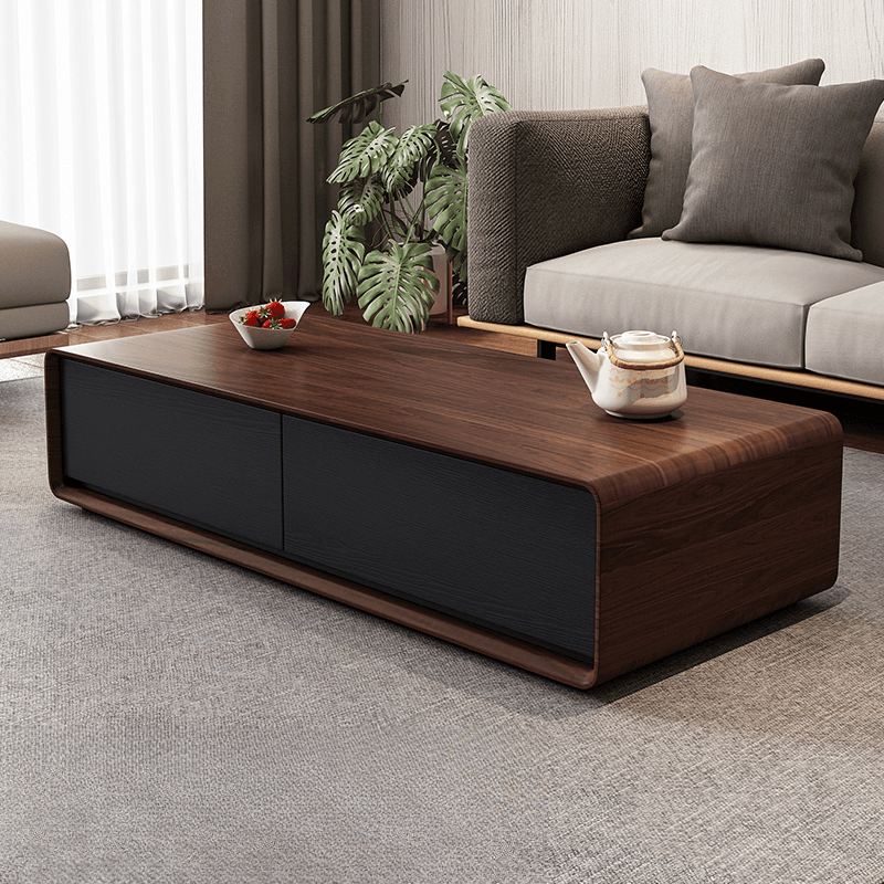 Simplistic Rectangular Shape Reclaimed Wood Single Block Coffee Table in Pecan/Charcoal/Wood Grain with 4 Drawers - image 6