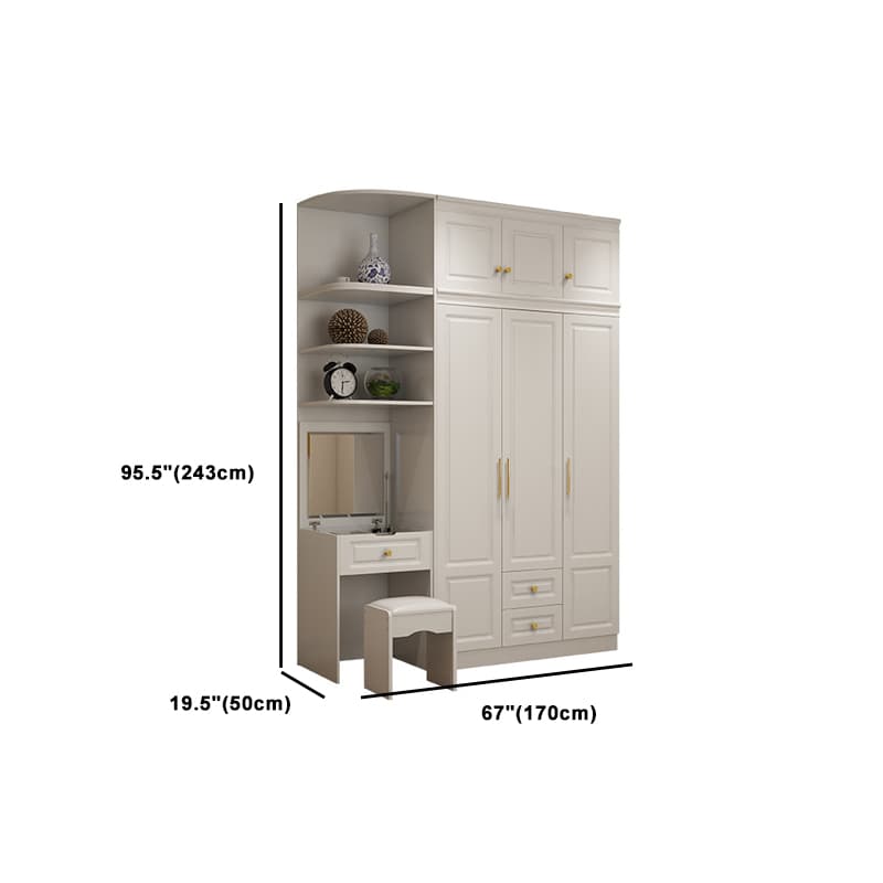 Art Deco Chalk Manufactured Wood Free Standing Interior Shelves Wardrobe with Soft Close Drawer and Hanging Rod - image 37