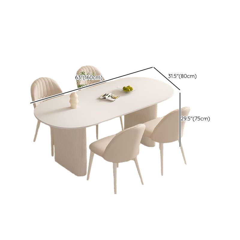 Oval Dining Table Set with Two-sided Pedestal, Enclosed Back, Fixed Table, Padded Chair, 5-piece in White - image 18