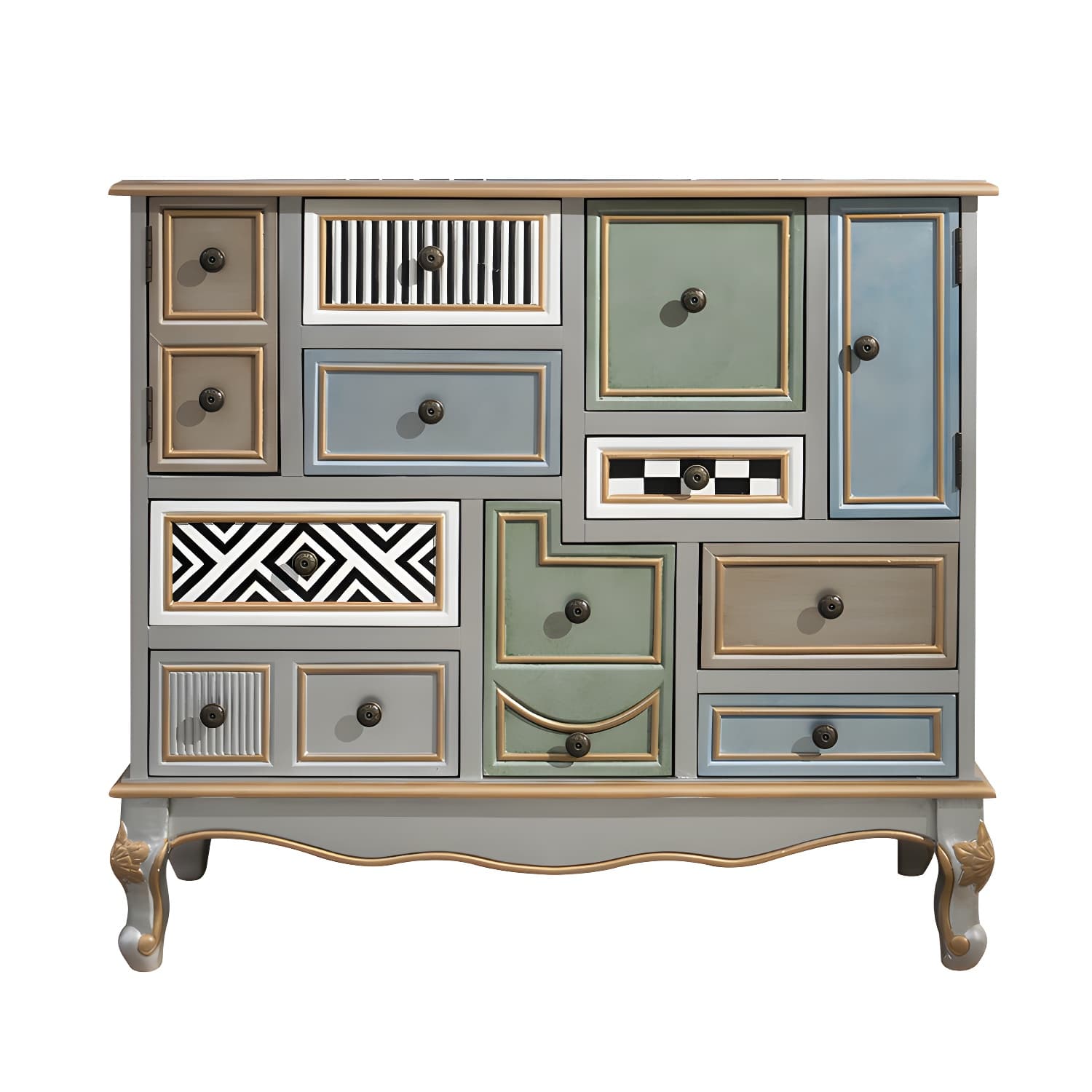 Industrial Painted Accent Cabinet with Drawers Solid Wood Chest - image 12