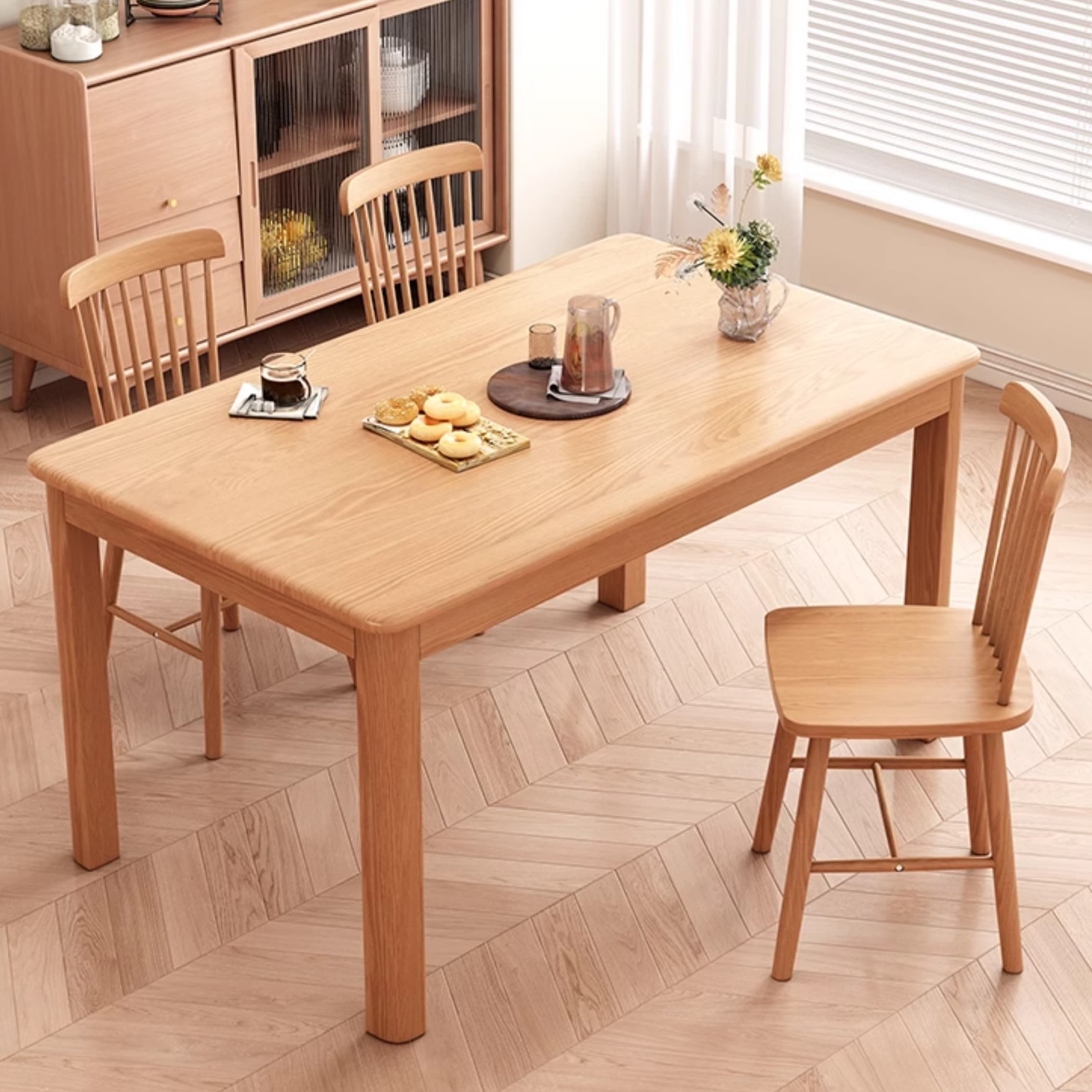 Minimalist Rectangular Dining Table Set with 4 Legs and Natural Wood Top - image 5