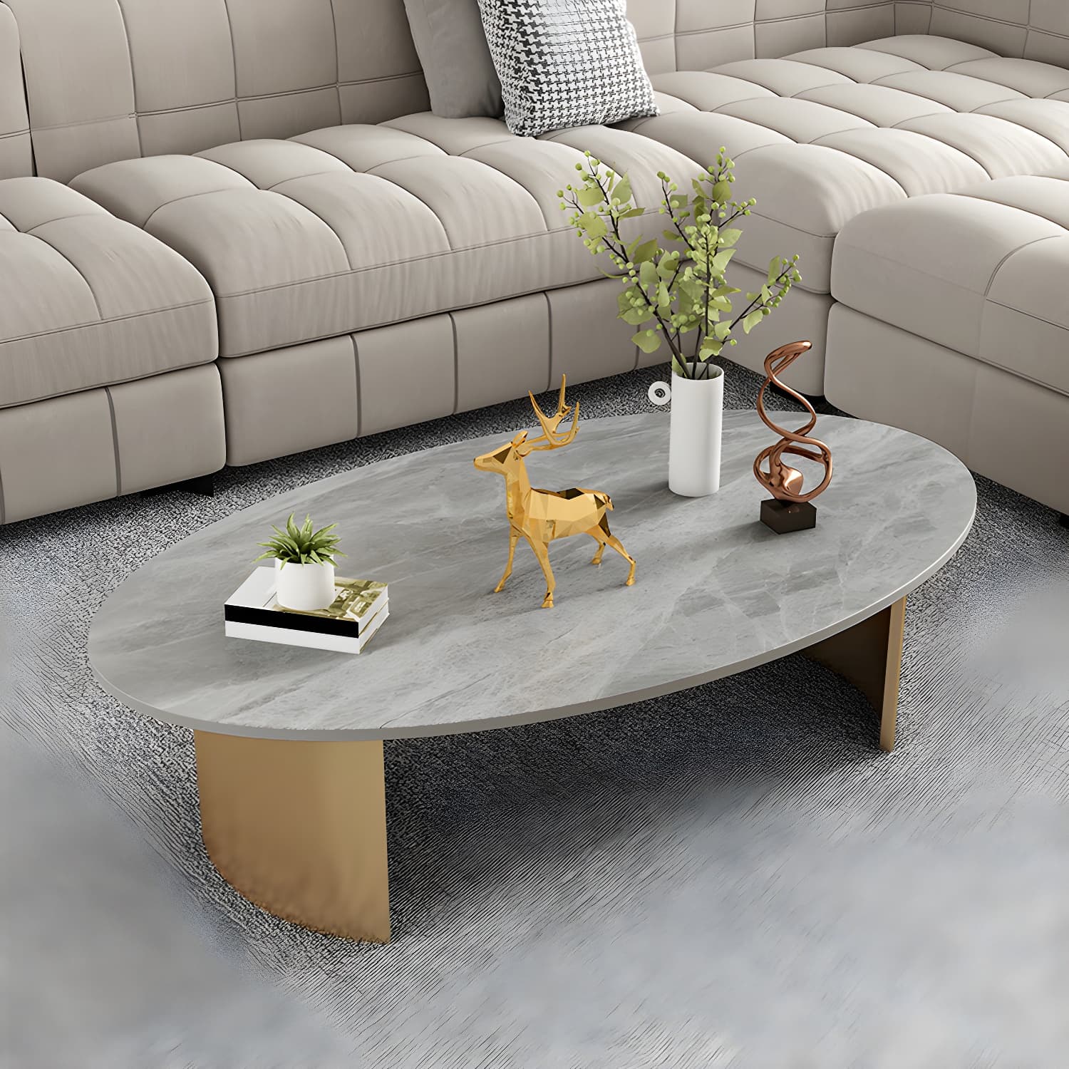 Glam Slate Coffee Cocktail Table Oval Cocktail Table for Living Room