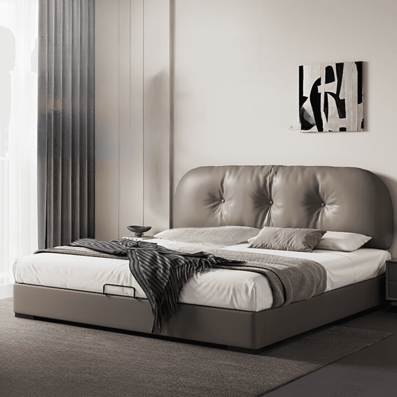 Light Gray Solid Color Storage Included Panel Bed for Bedroom